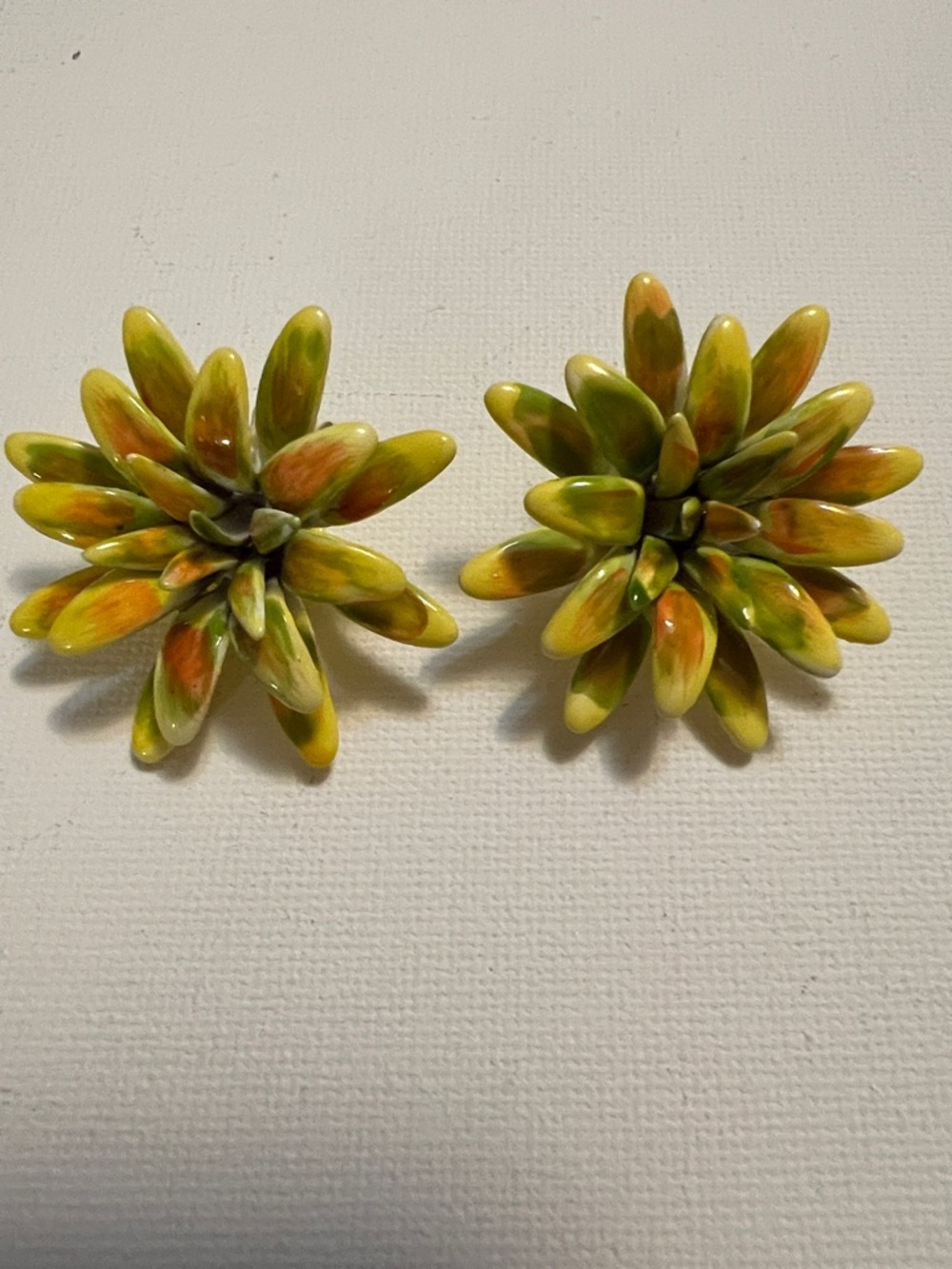 Vintage Floral Cluster Clip-On Earrings in Yellow Green Orange Petals Succulent